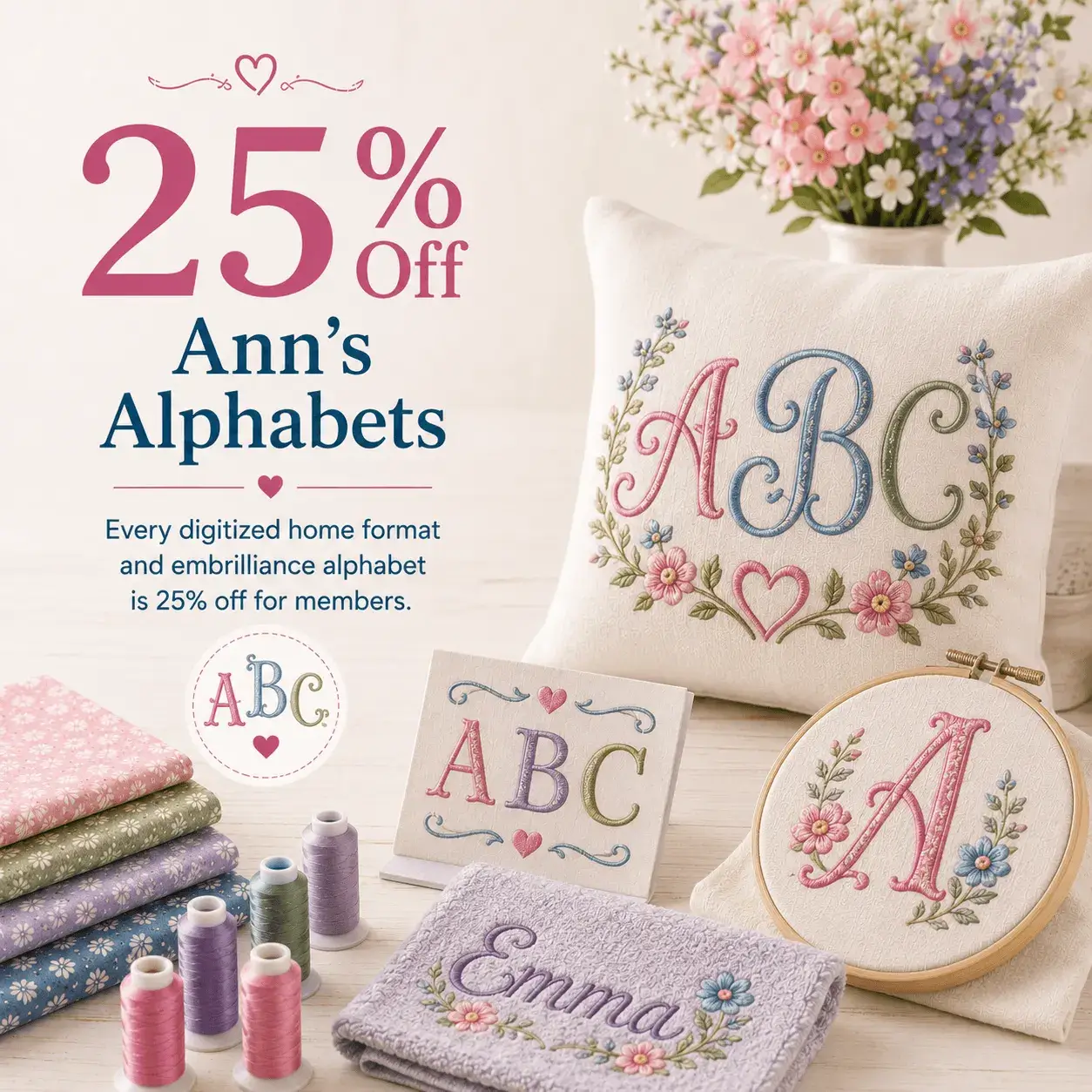 25% off Ann's Alphabets for Ann's Club members
