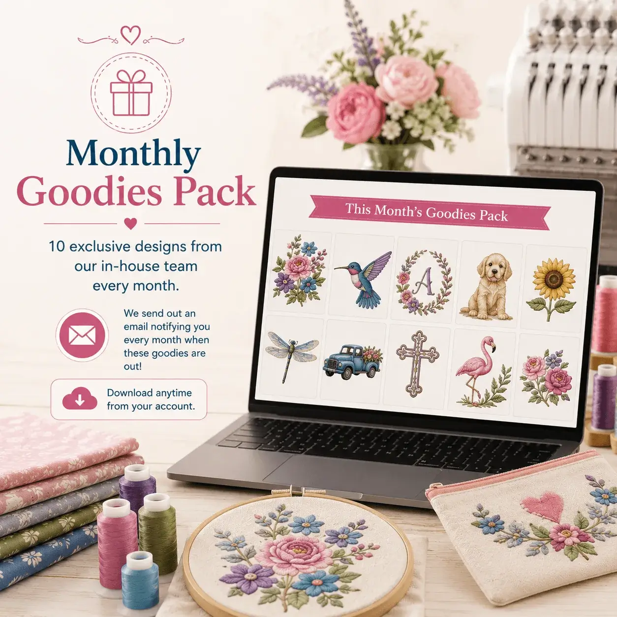 Free monthly goodies embroidery design pack for Ann's Club members
