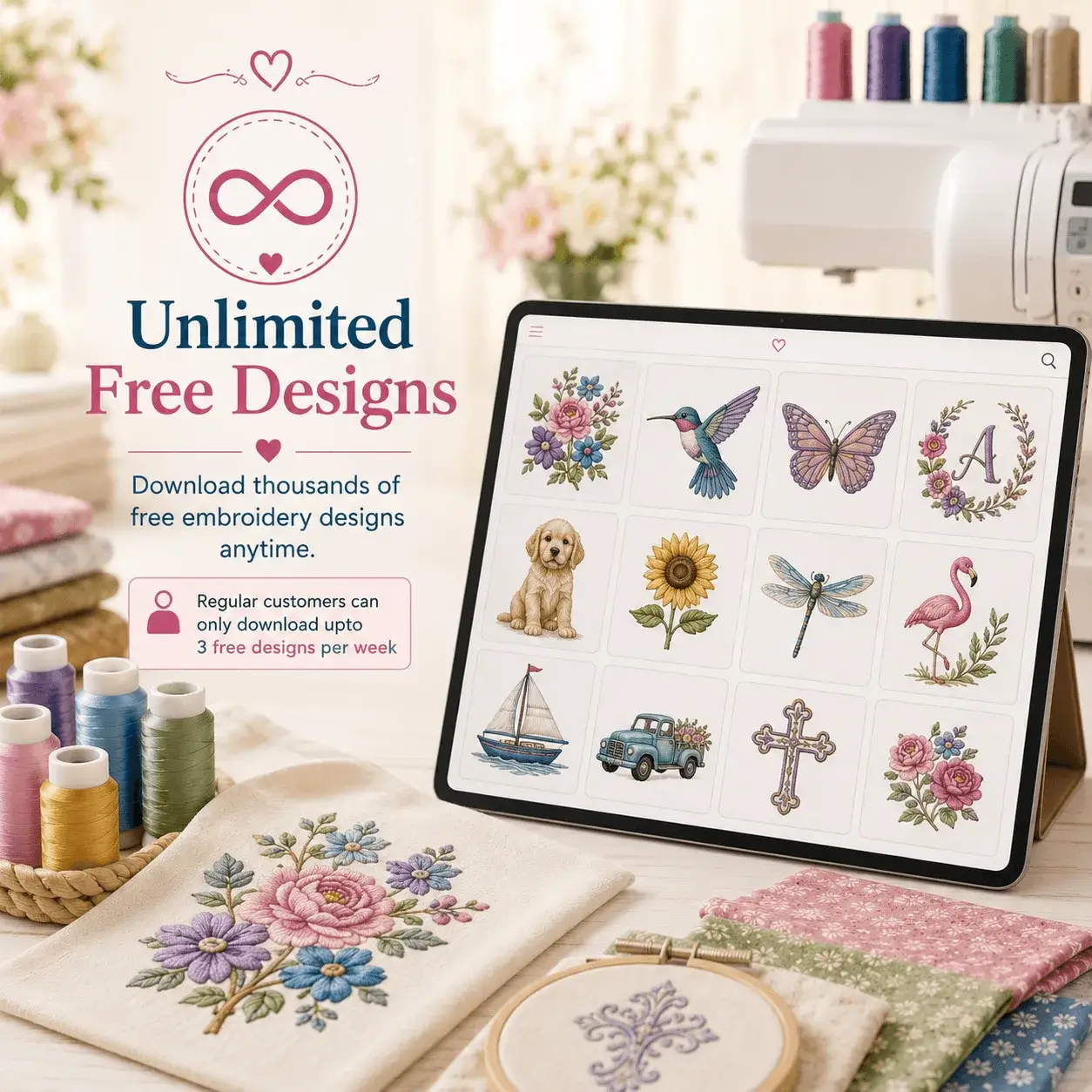 Unlimited free embroidery design downloads for Ann's Club members